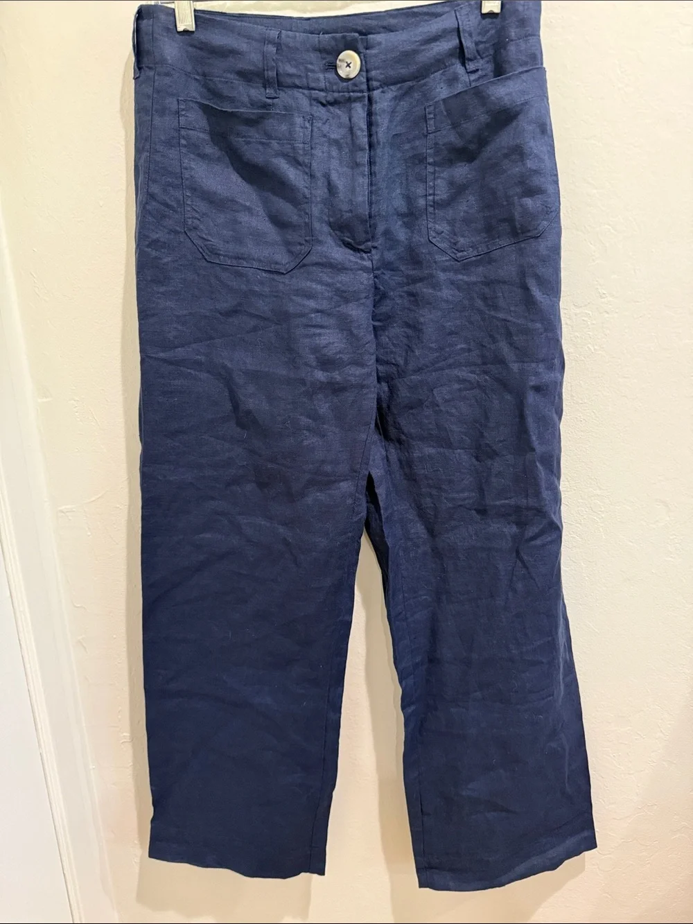 Quince Navy European linen patch pocket Wide-Leg Linen Pants